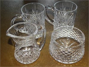 Glass Creamer, mugs & bowl