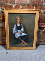 Oil Painting of Sitting Woman in Apron