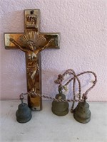 10.5" Tall Metal Crucifix & Brass Bells