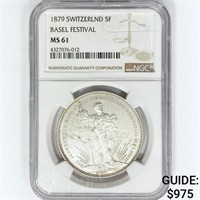 1879 5F .84oz silver SWITZERLAND NGC MS61