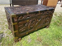 VERY HEAVY CARVED ORIENTAL BLANKET CHEST