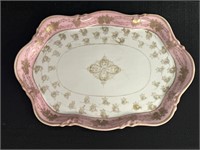 Nippon Hand painted pink floral dresser tray
