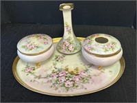 Hand painted M&Z floral vanity dresser set