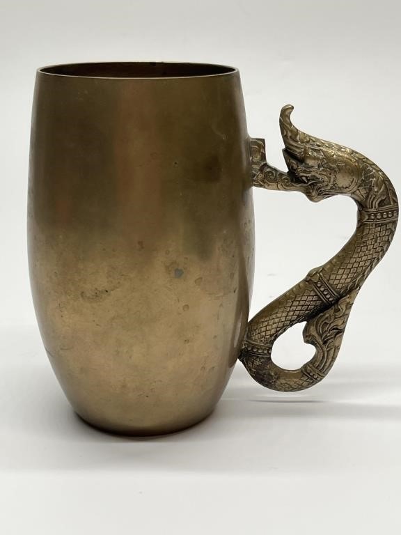 Vintage Solid Brass Mug w/ Dragon Handle