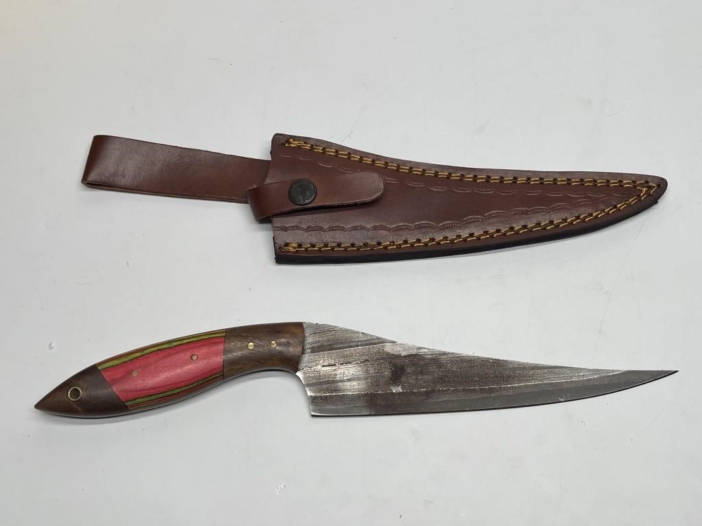 Damascus Steel Knife with Leather Sheath