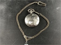 Quartz operated pocket watch with chain, working b