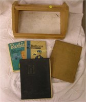 Wooden Toll Box And Vintage Book Lot
