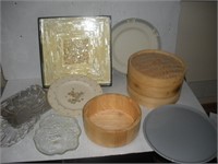 Misc. Lot-Dishes, Platters, Bamboo Rice Cooker