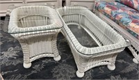 Wicker Glass Top Patio Coffee Table and Side Table