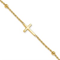 14k-  Beaded Cross Bracelet