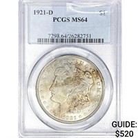 1921-D Morgan Silver Dollar PCGS MS64