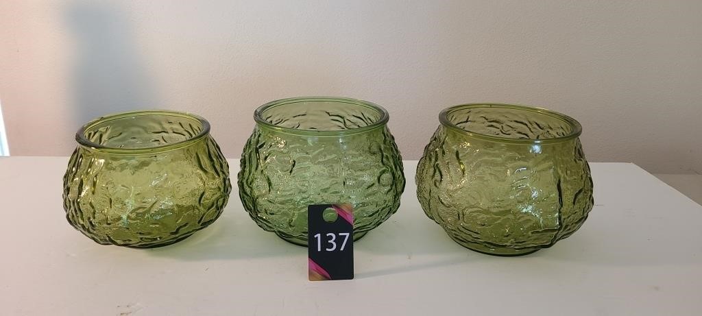 Green Crinkle Glass Vases