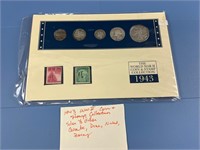 WWII COIN & STAMP, SILVER 1/2 DOLLAR & MORE