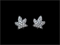 Iced Out 14k White Gold Maple Leaf Stud Earrings