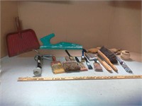 Metal dust pan, caulk gun, variety paint brushes,