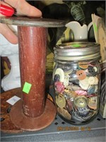 Jar of Buttons & Wooden Sewing Spool