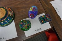 3-Mexican Folk Art lidded clay boxes