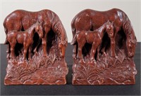 Syroco Wood Carved Horse Bookends (2)