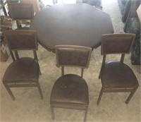 Leather Top Poker Table & Folding Chairs