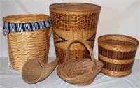 LOT - WICKER HAMPER, WASTE BASKET, ETC.