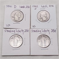 4 Silver Quarters Wash & S. Liberty