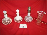 2-HOBNAIL PERFUME BOTTLES,VANITY LAMP,VASE