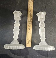 Frosted Three Faces 9" candlesticks