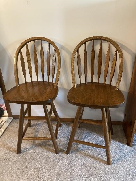 Set of 2 American Oak Counter Swivel Barstools