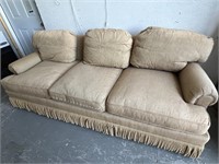 Beige 3-Cushion Sofa w/ Fringe at the Botton