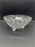 American Fostoria 10" 3 toed footed bowl