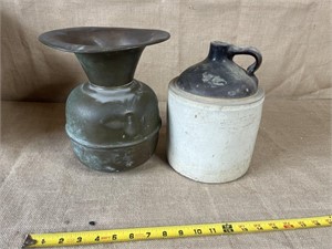 Antique Copper Spittoon & Ceramic Jug