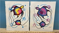 2 Original Paintings Signed Hudson 16 Family