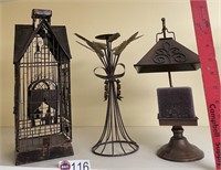 METAL TABLE DECOR - BIRD HOUSE * CANDLE * CANDLE