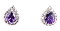 Sterling Silver 3ct Amethyst Pear Shape Earrings