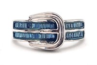 Sterling .75ct Genuine Blue Baguette Diamond Ring