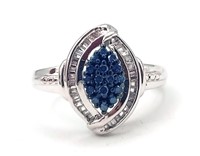 Sterling Silver Genuine Blue & White Diamond Ring