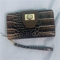 Brown Faux Leather trifold wallet/ Wristlet