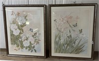 Framed Flora and Butterflies Prints w/ Signature