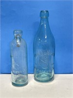 2 Vintage Blue Tint Glass Bottles - James Crozier