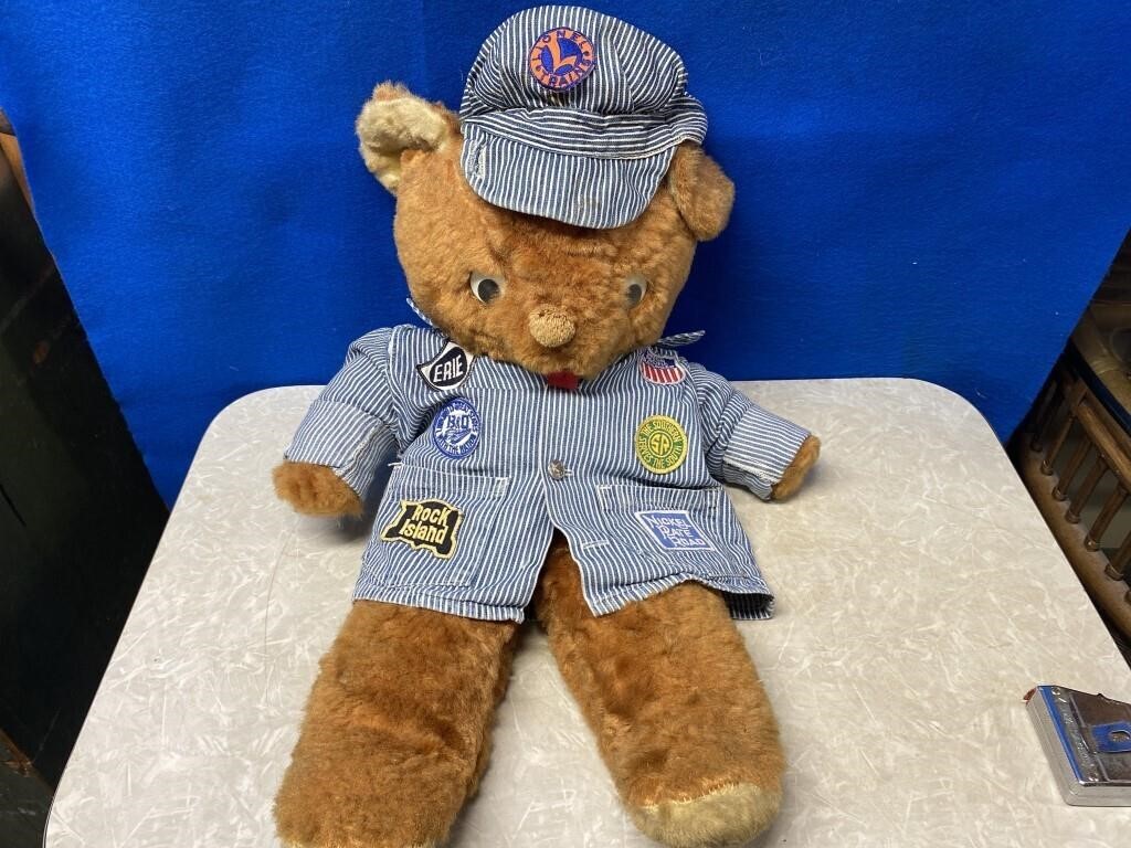 Vintage Bear Dressed in Railroad Hat & Shirt