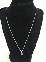 STERLING SILVER NECKLACE W AMETHYST PENDANT