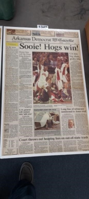 HOGS WIN 1994 FINAL FOUR NEWSPAPER PAGE LAMINATED