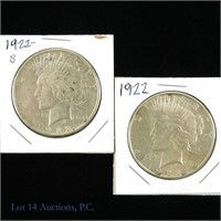 1922 & 1922-S Silver Peace Dollars (2)