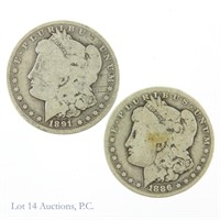 1886o & 1891o Silver Morgan Dollars (2)