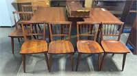 Willett cherry drop leaf table, 6 chairs, and leaf