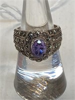 Ring Size 6 1/2 w/pink quartz & marcasite .925ND