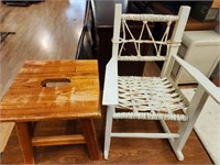 VTG small wicker chair & step stool