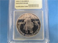1992 - P US Columbus $1 Silver Coin PR-70