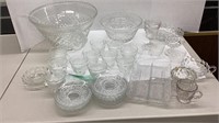 Glasswares Punch Bowl, Cups, Saucers, Serving