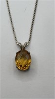 Citrine Sterling Pendant on 20" Sterling Box Chain